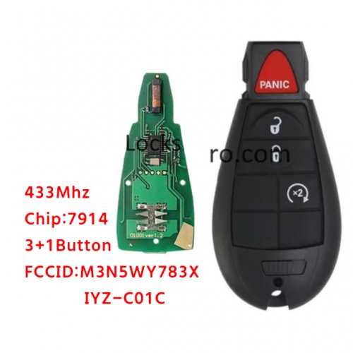 LockSmithbro M3N5WY783X 433Mhz 3+1 Button With 7941（46） Chip ForChrysler Remote Key IYZ-C01C