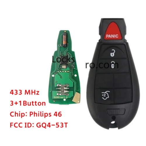 LockSmithbro GQ4-53T 433Mhz 3+1 Button 46 Chip ForChrysler Remote Key