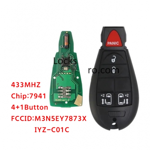 LockSmithbro M3N5WY783X 433Mhz 4+1 Button With 7941（46） Chip ForChrysler Remote Key IYZ-C01C