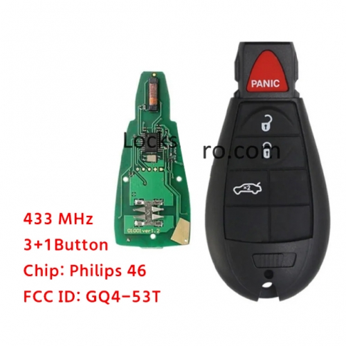 LockSmithbro GQ4-53T 433Mhz 3+1 Button 46 Chip ForChrysler Remote Key