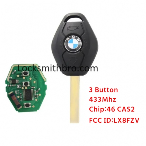 LockSmithbro BMW 5 Series CAS2 Systerm 3 Button With 433mhz 46 Chip Remote Key