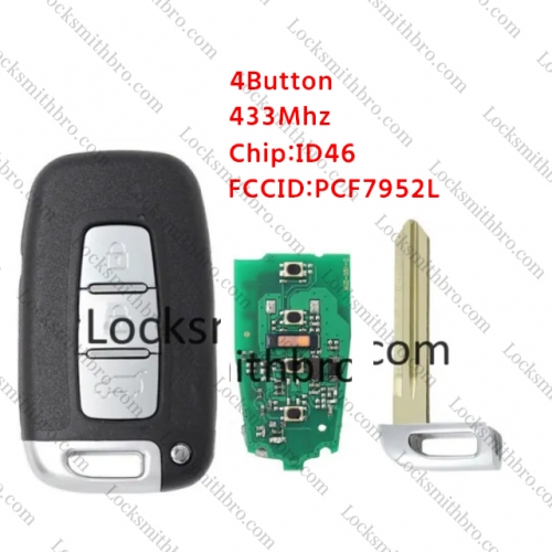 LockSmithbro 3 Button PCF7952L &ID46 Chip 433Mhz Left Blade Smart Key Card For K2 K5 Sportage