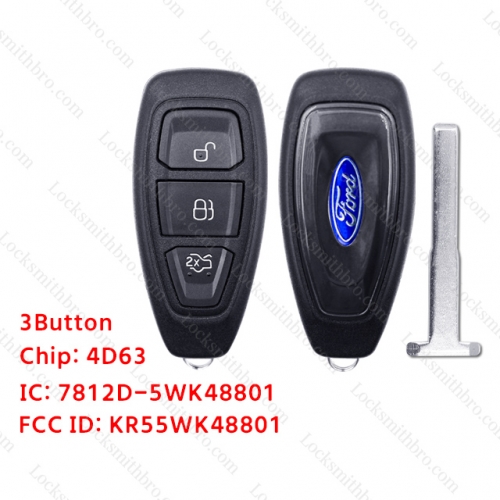 LockSmithbro Aftermarket 3 Button 4D63 Chip 433 Mhz Smart Key Card Ford Mondeo Kuga Fiesta 2013-2015