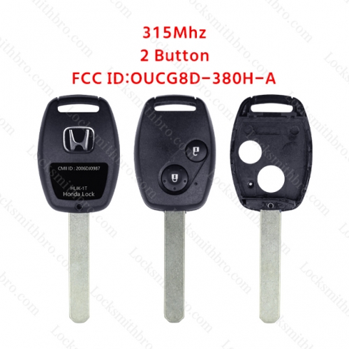 LockSmithbro 2 Button Honda 315Mhz No Chip Inside Remote Key For Accord FCC ID: OUCG8D-380H-A