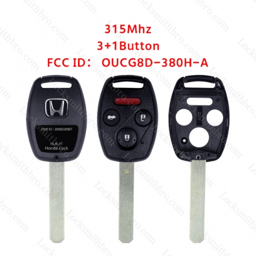 LockSmithbro 3+1 Button Honda 315Mhz No Chip Inside Remote Key For Fit 2007-2009 FCC ID: OUCG8D-380H-A