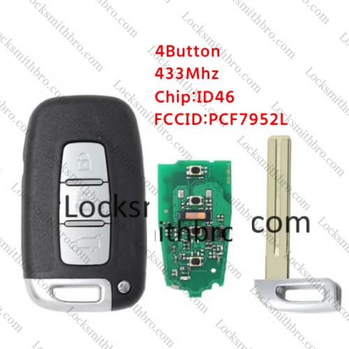 LockSmithbro 3 Button PCF7952L &ID46 Chip 433Mhz Kia Smart Key Card For K2,K5,Sportage