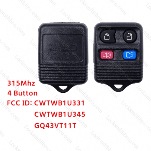 LockSmithbro 4 Button 315MHZ Ford Ranger No Logo Remote Control Key