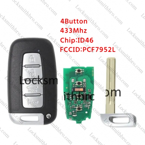 LockSmithbro 4 Button PCF7952L &ID46 Chip 433Mhz Middle Blade Kiasmart Key Card For K2 K5 Sportage