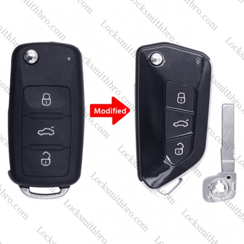 3Button VW  Modified Flip Key Shell with logo