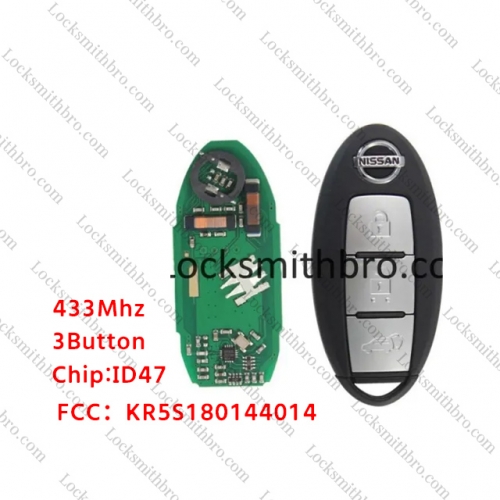 LockSmithbro 2 Button 433Mhz 47 Chip Nissa Altima Maxima Teana Smart Key For Car 2013-2015 FCC:KR5S180144014