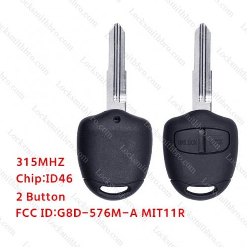 LockSmithbro 2 Button 315MHZ ID46 Right Blade ForMitsubishi Remote Key No Logo