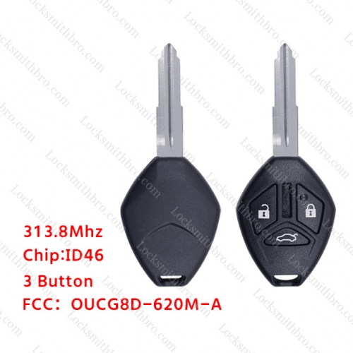 LockSmithbro 3 Button 313.8Mhz ID46 Left Blade ForMitsubishi Remote Key No Logo FCC:OUCG8D-620M-A