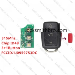 LockSmithbro No Blade 3+1 Button (1J0 959 753 DC) 315MHZ ID48 Chip VW Remote Key