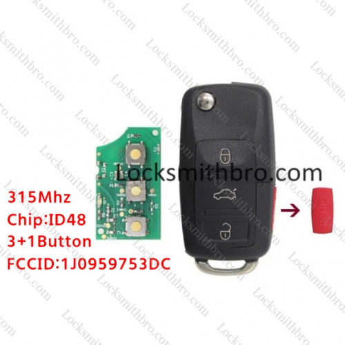 LockSmithbro 3+1 Button (1J0 959 753 DC) 315MHZ ID48 Chip VW Remote Key