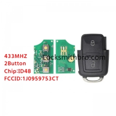 LockSmithbro No Blade 2 Button 433MHZ ID48 Chip VW Remote Key 1J0 959 753 CT