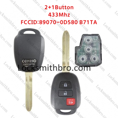 LockSmithbro 89070-0D580 B71TA 433Mhz No Chip Toyot 2+1 Button Remote Key No Logo