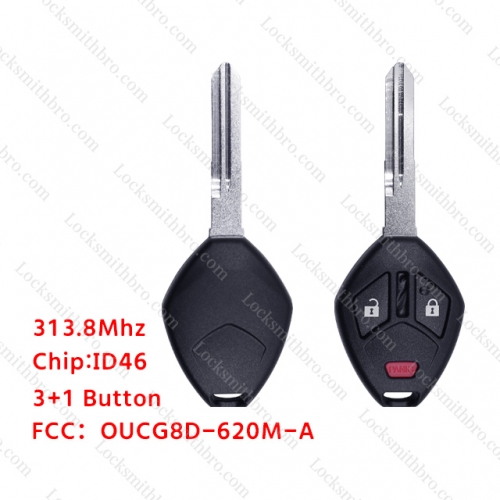 LockSmithbro 3+1 Button 313.8Mhz ID46 ForMitsubishi Remote Key No Logo FCC:OUCG8D-620M-A