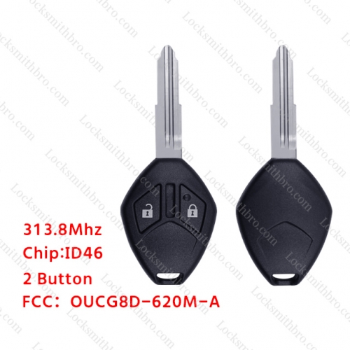 LockSmithbro 2 Button 313.8Mhz ID46 Rghit Blade ForMitsubishi Remote Key No Logo FCC:OUCG8D-620M-A