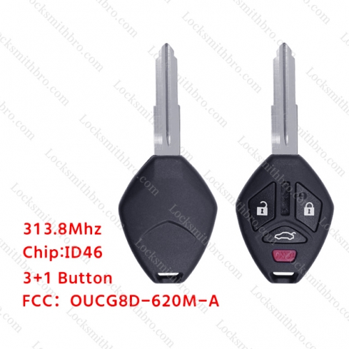 LockSmithbro 3+1 Button 313.8Mhz ID46 Rghit Blade ForMitsubishi Remote Key No Logo FCC:OUCG8D-620M-A