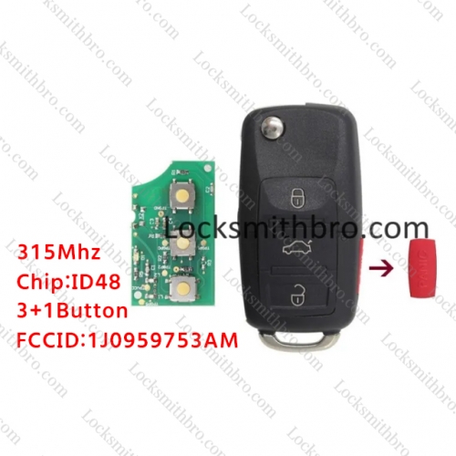 LockSmithbro 3+1 Button (1J0 959 753 AM) 315MHZ ID48 Chip VW Remote Key