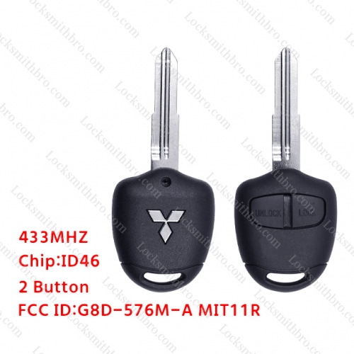 LockSmithbro 2 Button 433MHZ ID46 Left Blade ForMitsubishi Remote Key With Logo