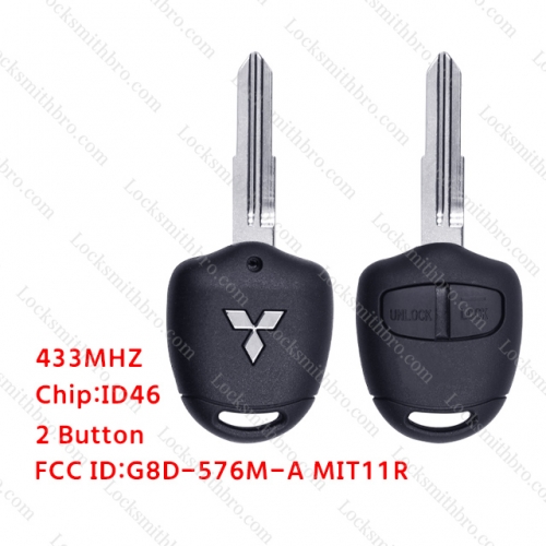 LockSmithbro 2 Button 433MHZ ID46 Right Blade ForMitsubishi Remote Key With Logo