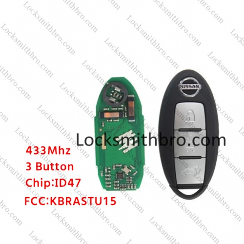 LockSmithbro 433Mhz 4A Chip 3 Button Nissa X-Trail Smart Key Card (FCC:KBRASTU15)
