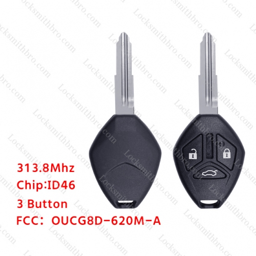 LockSmithbro 3 Button 313.8Mhz ID46 Rghit Blade ForMitsubishi Remote Key No Logo FCC:OUCG8D-620M-A