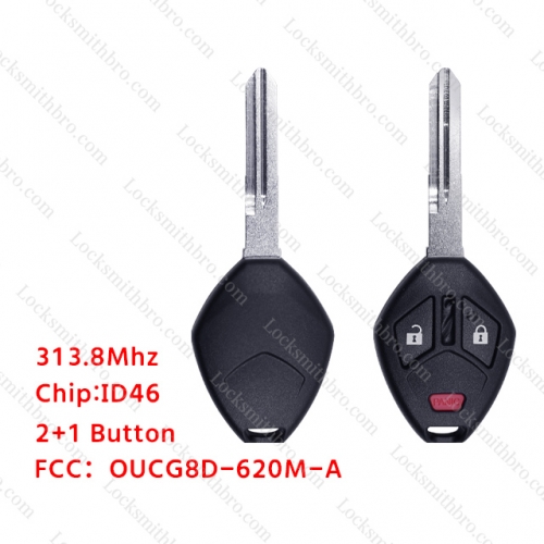 LockSmithbro 2+1 Button 313.8Mhz ID46 ForMitsubishi Remote Key No Logo FCC:OUCG8D-620M-A