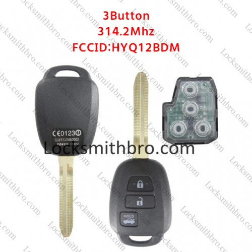 LockSmithbro HYQ12BDM 314.2Mhz No Chip Toyot 3 Button Remote Key No Logo