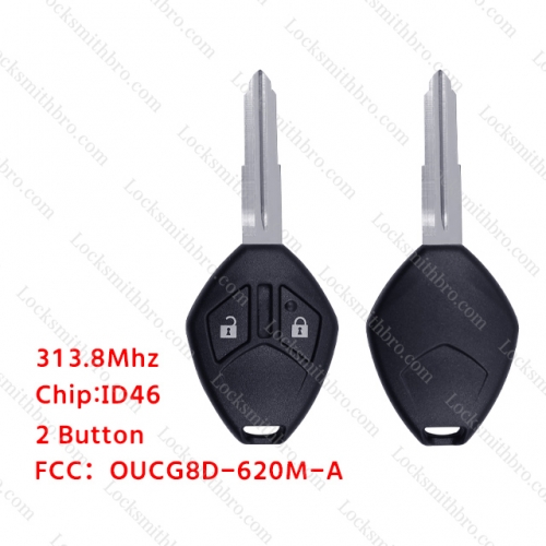 LockSmithbro 2 Button 2 Button 313.8Mhz ID46 Left Blade ForMitsubishi Remote Key No Logo FCC:OUCG8D-620M-A
