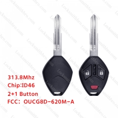 LockSmithbro 2+1 Button 313.8Mhz ID46 Left Blade ForMitsubishi Remote Key No Logo FCC:OUCG8D-620M-A