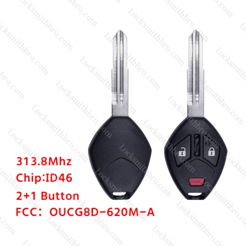 LockSmithbro 2+1 Button 313.8Mhz ID46 Left Blade ForMitsubishi Remote Key No Logo FCC:OUCG8D-620M-A