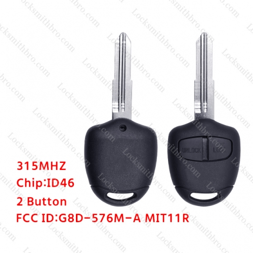 LockSmithbro 2 Button 315MHZ ID46 Left Blade ForMitsubishi Remote Key No Logo