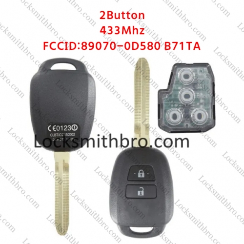 LockSmithbro 89070-0D580 B71TA 433Mhz No Chip Toyot 2 Button Remote Key No Logo