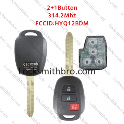 LockSmithbro HYQ12BDM 314.2Mhz No Chip Toyot 2+1 Button Remote Key No Logo