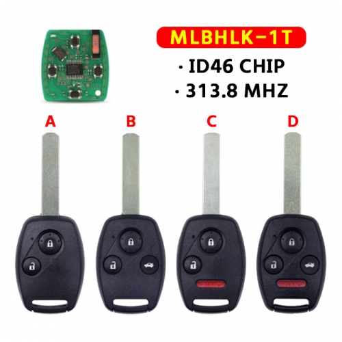 2/3/4 Buttons 313.8Mhz Remote Smart Car Key Fob ID46 PCF7961 Chip MLBHLK-1T For Honda Accord MLBHLIK-1T