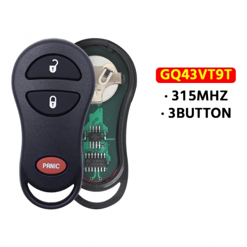 315MHz FCC:GQ43VT9T 2+1 Button Remote Key Fob for T-Chrysler T-Concorde Neon, for Dodge Interpid Neon Plymouth Neon