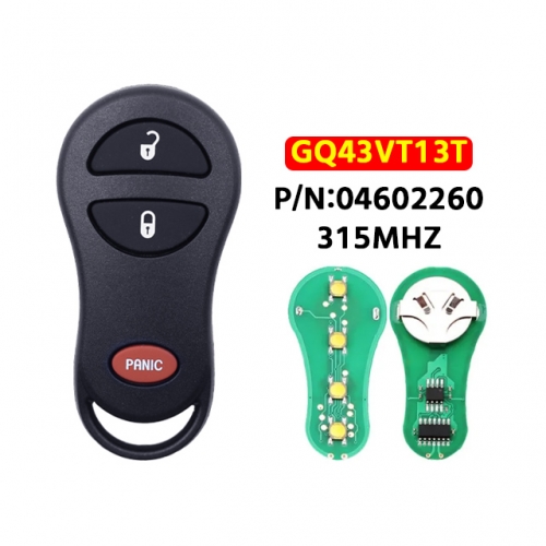 3 Buttons Keyless Entry Remote Car Key Fob 315Mhz For C-hrysler PT Cruiser 2001 2002 2003 2004 2005 FCC ID: GQ43VT13T