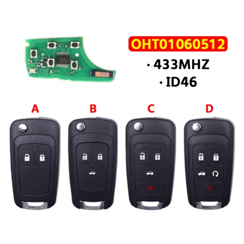 2/3/4/5 Buttons Remote Car key Fob For Chevrolet OHT01060512 433Mhz For Chevrolet Aveo Cruze Orlando With ID46 Chip