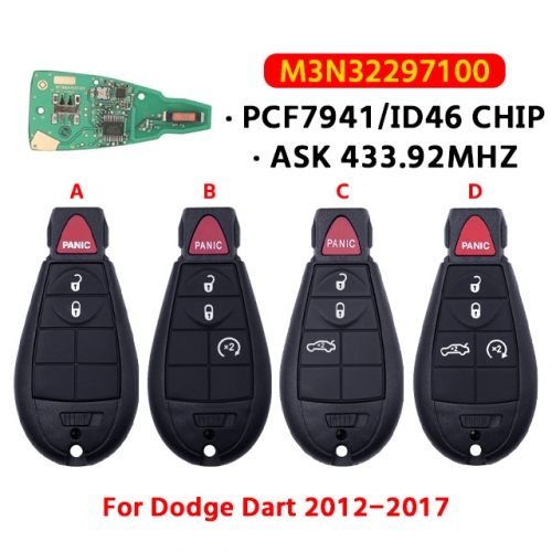 3/4/5 buttons remote car key fob for Dodge Dart 2012-2017 FCC:M3N32297100 433mhz ID46 chip
