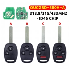OUCG8D-380H-A for Honda Key 313.8/315/433Mhz Remote Car Key ID46 Chip for Honda Odysse.y 2005-2010 Accord 2003-2007