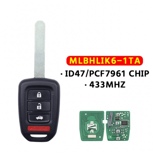 MLBHLIK6-1TA Remote Car Key for Honda Accord CR-V CIVIC 2016 2017 for Honda Key 3+1 Buttons 433mhz ID47 Chip