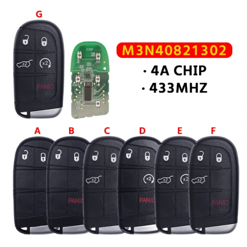 2/3/4/5 Buttons Smart Remote Key Fob 433MHZ 4A Chip M3N40821302 68250335AB For Jeep Compass With SIP22 Blade