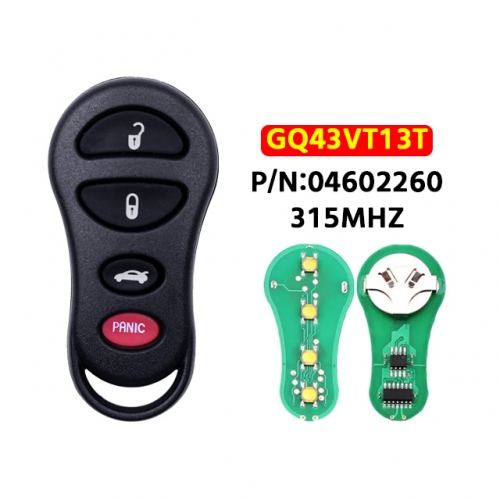 4 Buttons Keyless Entry Remote Car Key Fob 315Mhz For C-hrysler PT Cruiser 2001 2002 2003 2004 2005 FCC ID: GQ43VT13T