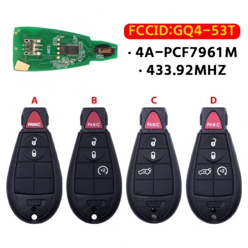 3/4/5button GQ4-53T fobik remote car key fob 433mhz 4A chip for dodge ram jeep cherokee sport kl T-chrysler city & country 2014+