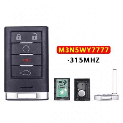 315Mhz M3N5WY7777 Keyless Smart Remote Key 4+1 5 Button Remote Key Fob for Cadilac CTS 2008-2015 STS 2008-2011