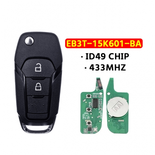 Ford Key FSK EB3T-15K601-BA Car Remote Key for F150 Ranger 2015-2018 Flip Smart Car Key Fob PCF7945P/49 Chip 433mhz