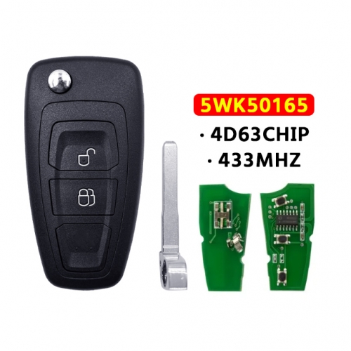 5WK50165 Flip Key 2 Button 433Mhz FSK 4D63 Chip For Ford Ranger 2011 2012 2013 2014 2015