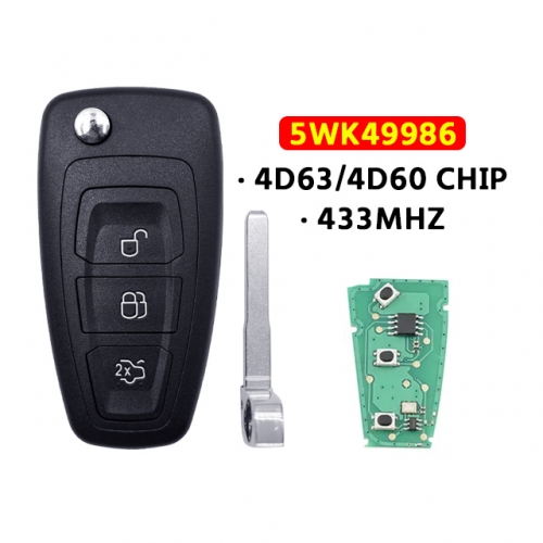 3 Buttons ASK Remote Key for Ford C-Max Focus Fiesta Mondeo 4D63 or 4D60 Chip 433Mhz Smart Flip Car Key